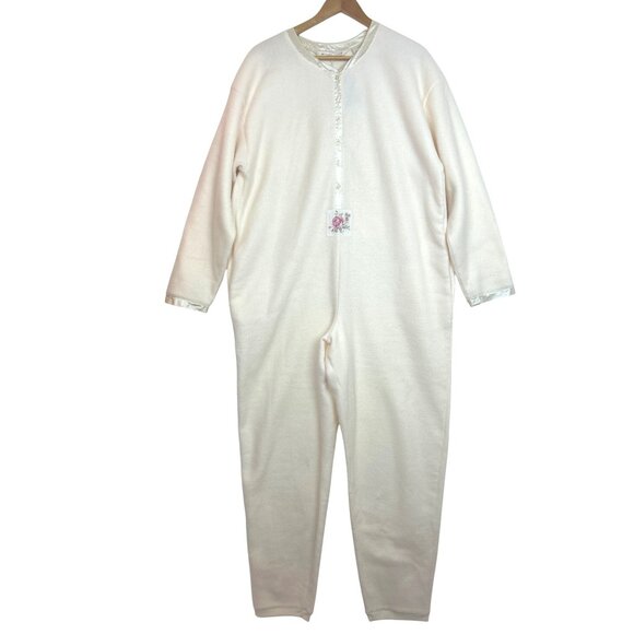 NWT Vintage 90s Victoria’s Secret Cream Fleece Pajama One Piece L Cottagecore - Picture 3 of 12